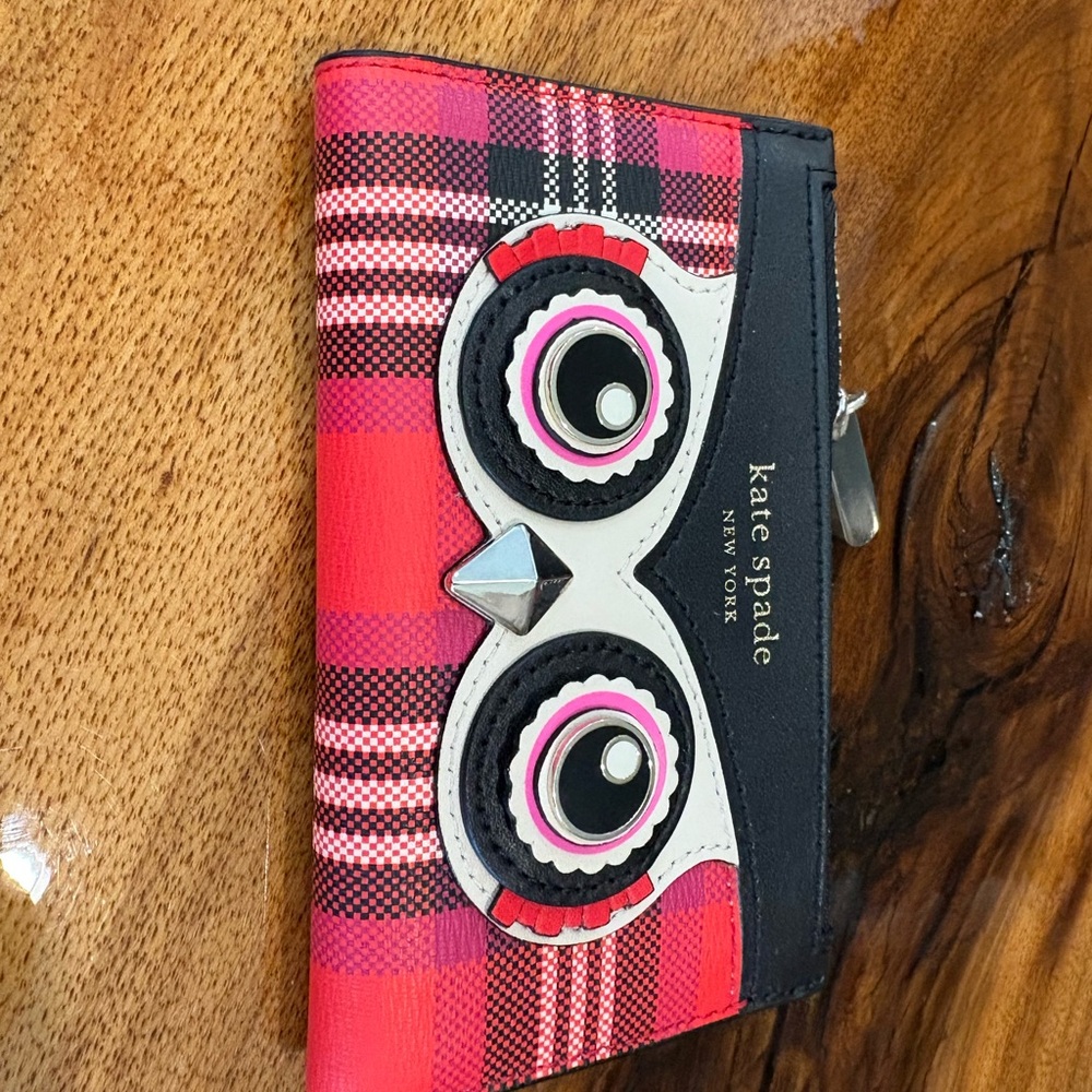 Kate Spade Red Plaid Owl Wallet